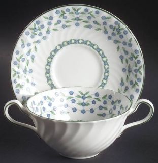 John Aynsley Forget Me Not Flat Cream Soup Bowl & Saucer Set, Fine China Dinnerw