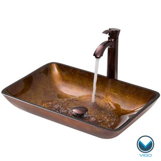 Vigo Rectangular Russet Glass Vessel Sink And Faucet Set In Oil Rubbed Bronze