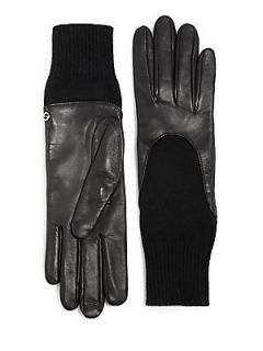 Gucci Guanti Donna Leather & Knit Gloves   Black