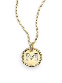David Yurman Initial Pendant with Diamonds in Gold on Chain   M
