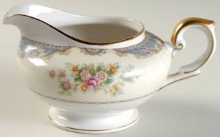 Damara (Tajimi) Taj2 Creamer, Fine China Dinnerware   Blue Border, Floral Sprays