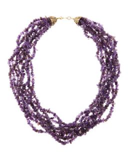 Multi Strand Chip Beaded Antique Style Necklace, Purple