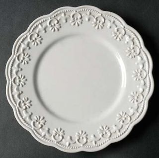  Lace White Salad Plate, Fine China Dinnerware   All White,Embossed Edge