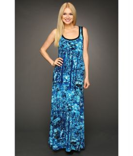 Calvin Klein S/L Print Maxi Dress Womens Dress (Blue)