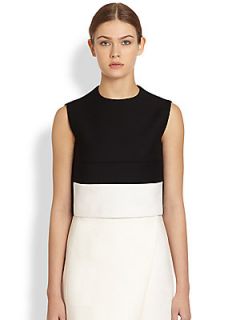 Narciso Rodriguez Colorblock Wool Suiting Blouse   Black Ivory