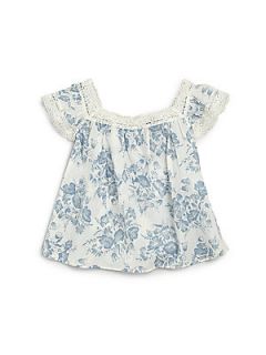 Ralph Lauren Infants Lace Trimmed Floral Top   White/Blue