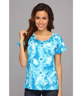 Caribbean Joe Flutter Sleeve w/ Embroidery Womens T Shirt (Blue)