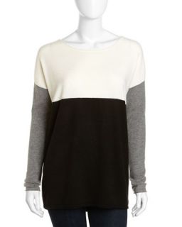 Wool Cashmere Tricolor Colorblock Sweater, Marshmallow