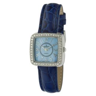 Peugeot Womens Leather Crystal Accented Watch   Blue