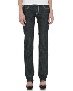 Wilshire Straight Leg Jeans with Studded Detail, Blue