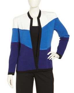 Asymmetric Colorblocked Open Front Jacket, Cornflower, Womens