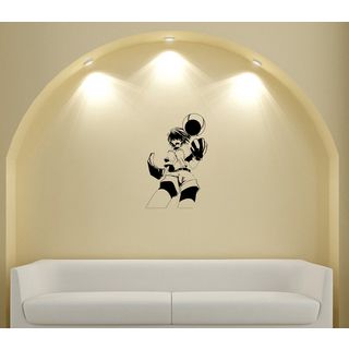 Japanese Manga Girl Glove Ball Vinyl Wall Sticker (Glossy blackDimensions 25 inches wide x 35 inches long )