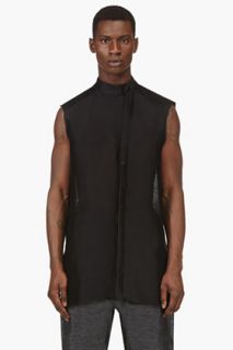 Thamanyah Black Sleeveless Semisheer Button Down Shirt