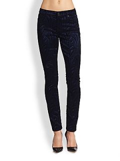 7 For All Mankind The Skinny Flocked Satin Jeans   Navy
