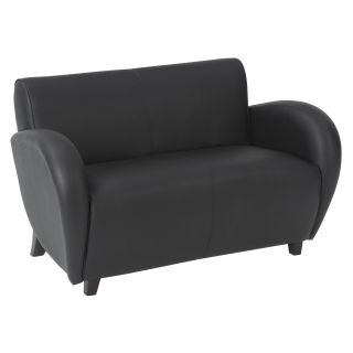 Office Star Products Eleganza Black Eco Leather Loveseat Chair With Mohogany Finish On Legs