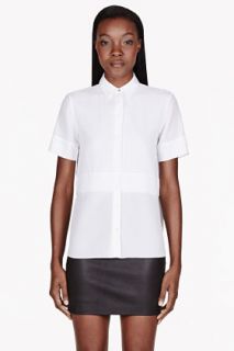 T By Alexander Wang White Silk Chiffon And Crepe Short Sleeve Blouse