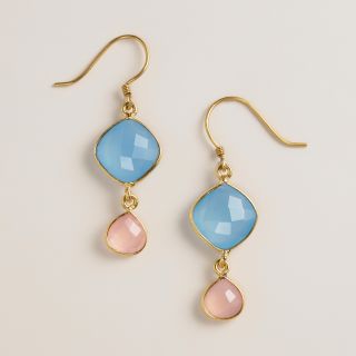 Blue Calcidone and Rose Quartz Double Drop Earrings   World Market