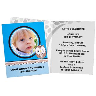 Look Whoos 1   Blue Personalized Invitations