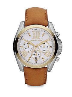 Michael Kors Two Tone Stainless Steel & Leather Chronograph Watch   Luggage