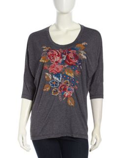 Dolman Relaxed Embroidery Jersey Tee, Black