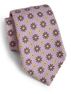 ISAIA Floral Print Silk Tie   Purple