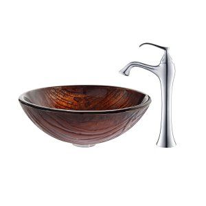 Kraus C GV 394 19mm 15000CH Nature Titania Glass Vessel Sink and Ventus Faucet C