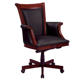 Executive High Back Chair With Sedona Cherry Wood/upholstered Arms (Sedona cherry frame, black leatherDimensions 40.5 to 43.75 inches high x 28.75 inches wide x 29.75 inches deepSeat dimensions 21 inches wide x 22 inches deep )