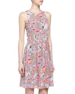 Floral Print Fit And Flare Dress, Coral Reef