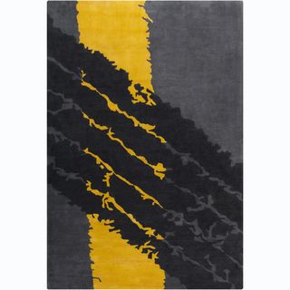 Allie Handmade Abstract Grey/yellow/black Wool Rug (5 X 7 6)