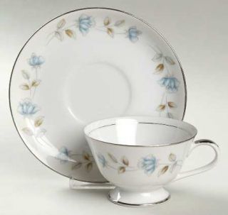 International Elegant Lady Footed Cup & Saucer Set, Fine China Dinnerware   Blue