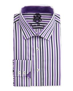 Striped Spread Collar Dress Shirt, Purple