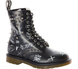 Mens Dr. Martens Maychild Stud 10 Eye Boot   White/Black Graffiti Smooth Boots