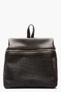 Kara Black Pebbled Leather And Doubled Mesh Backpack