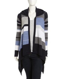 Open Cardigan with Hood, Blue/White
