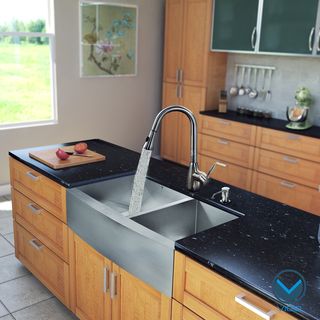 Vigo All in one Stainless Steel 36 inch Farmhouse Double Bowl Kitchen Sink And Faucet Set