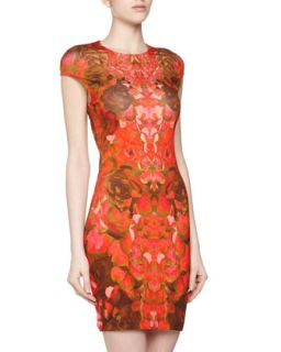 Floral Print Stretch Dress, Pink/Brown