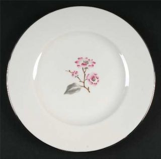 Syracuse Patricia Salad Plate, Fine China Dinnerware   Pink Flowers,Gray Leaves,