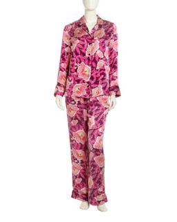 Avery Floral Silk Two Piece Pajamas, Cabernet