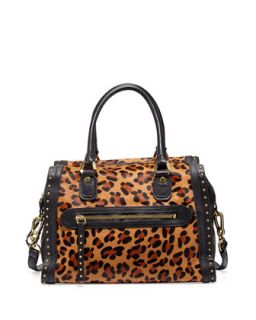 Brenda Studded Calf Hair Duffle Bag, Leopard