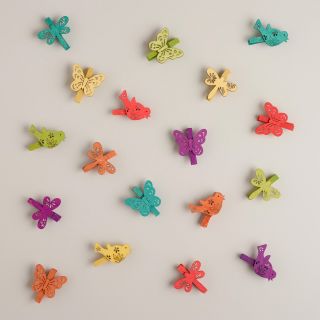 Bird, Butterfly and Dragonfly Wood Clips, 18 Count   World Market