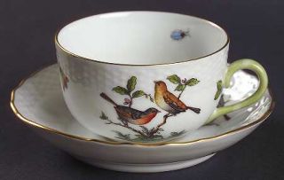 Herend Rothschild Bird (Ro) Flat Cup & Saucer Set, Fine China Dinnerware   Bird,