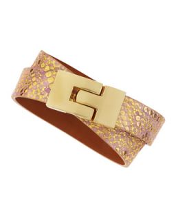 Double Wrap Elysee Leather Bracelet, Pink/Champagne