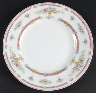 Coalport Montdore Salad Plate, Fine China Dinnerware   Pink Bands,Flowers,Yellow