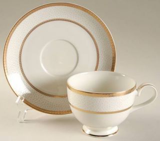 Mikasa Imperial Flair Gold Footed Cup & Saucer Set, Fine China Dinnerware   Gold