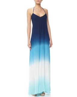 Fortune Ombre Crepe Maxi Dress, Navy Ombre