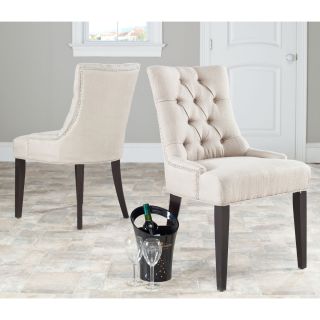 Safavieh Marseille Beige Linen Nailhead Dining Chairs (set Of 2) (BeigeMaterials Linen fabric and woodFinish EspressoSeat height 20.5 inchesSeat dimensions 22 inches wide x 16.5 inches deepChair dimensions 38.6 inches high x 23.6 inches wide x 24.8 i