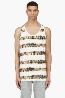 Msgm White And Yellow Graphic Stripe Tank Top