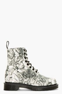 Dr. Martens Grey Canvas Skull And Rose Print Becket 8_eye Boots