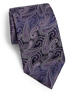 Brioni Large Paisley Print Tie   Purple