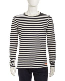 Jersey Striped Long Sleeve Shirt, French Navy/Chalk